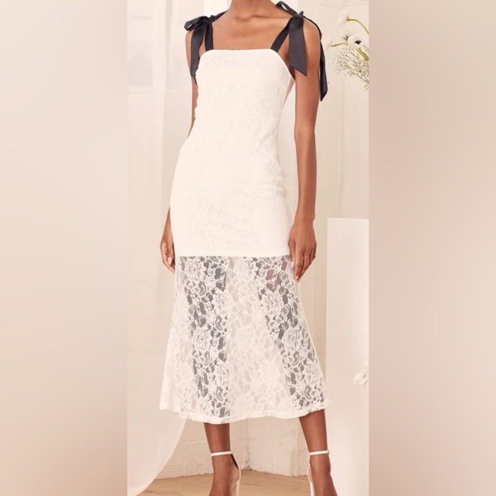 NWT! Finest Romance White Lace Tie-Strap Midi Dress Size XL